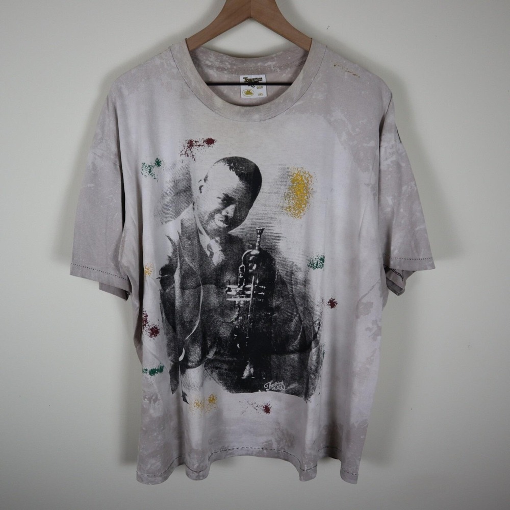 Vintage 90s Louis Armstrong Jazz Trumpet Tie Dye Shirt 2XL 27x28‎